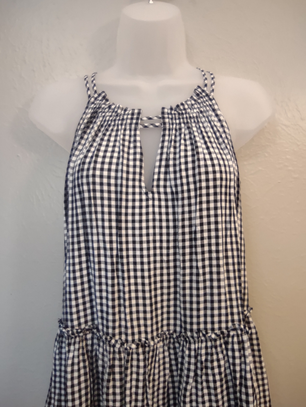 LOFT Black White Gingham Halter Top Peplum Blouse with Keyhole Back - Size M - Picture 5 of 10